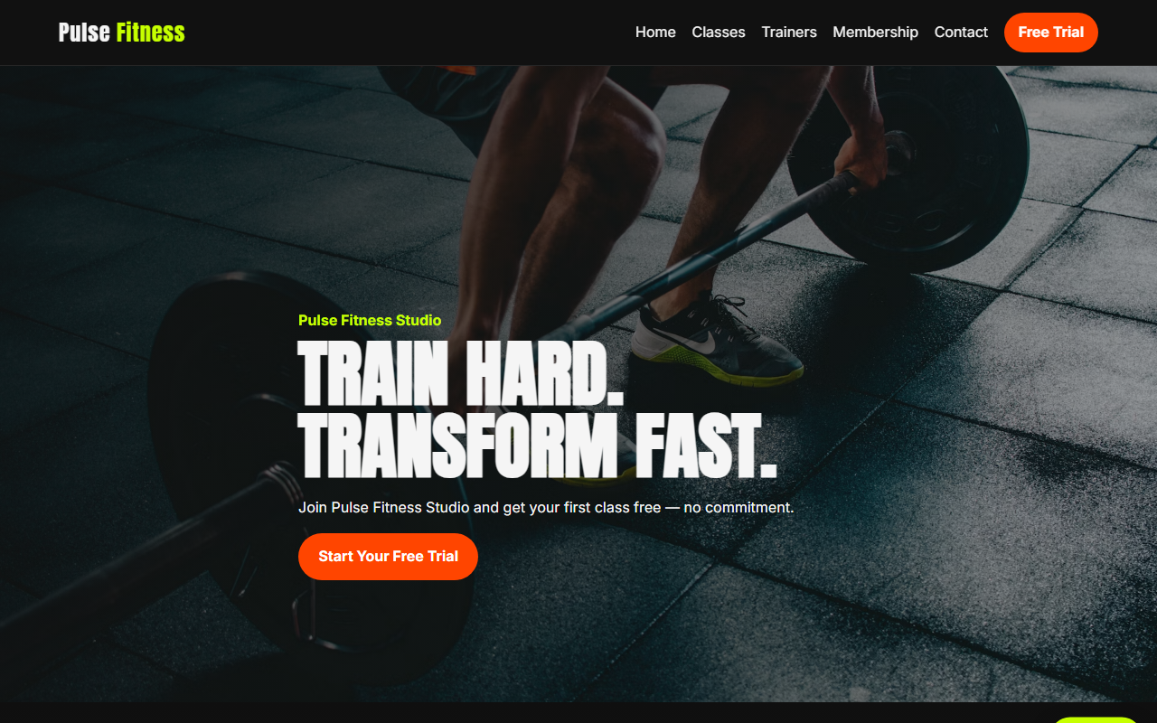 Pulse Fitness Studio website preview