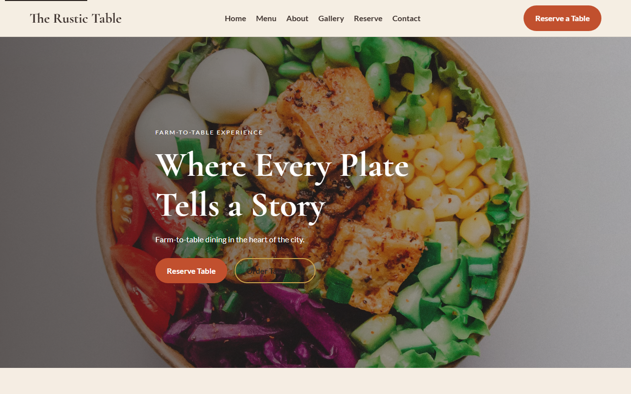 The Rustic Table — Restaurant website preview